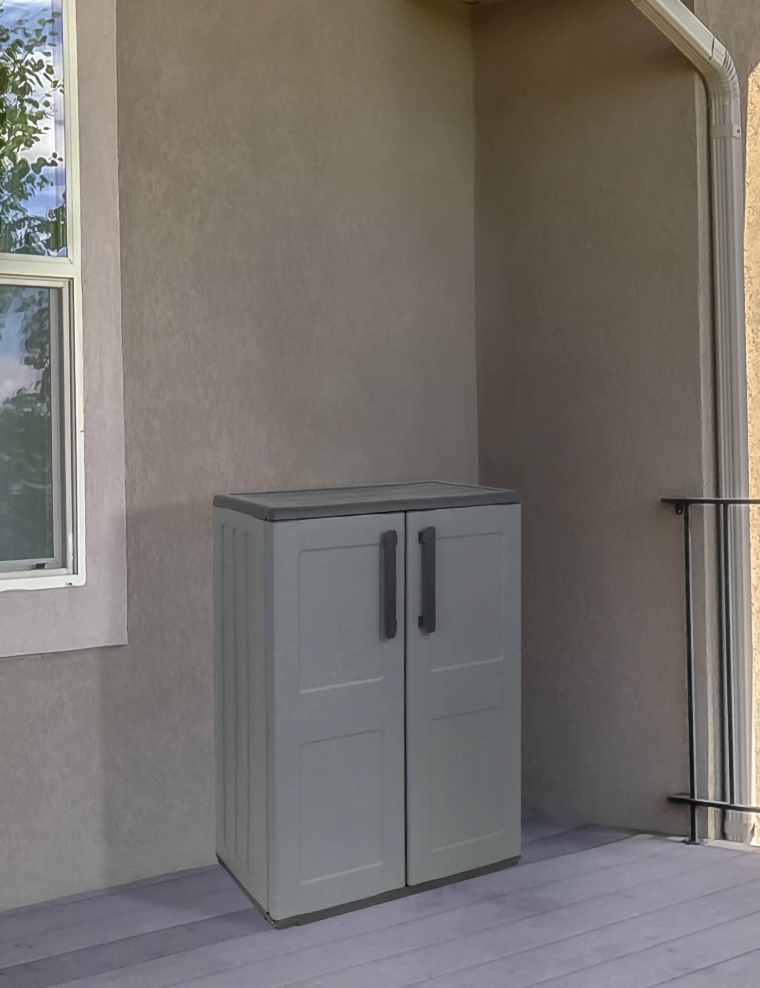 Dmora - Armoire d'extérieur Dbavagnol, Armoire de balcon polyvalente, Armoire d'extérieur avec 2 portes, 68x37h84 cm, Finition à carreaux, Gris et Noir - Image 2