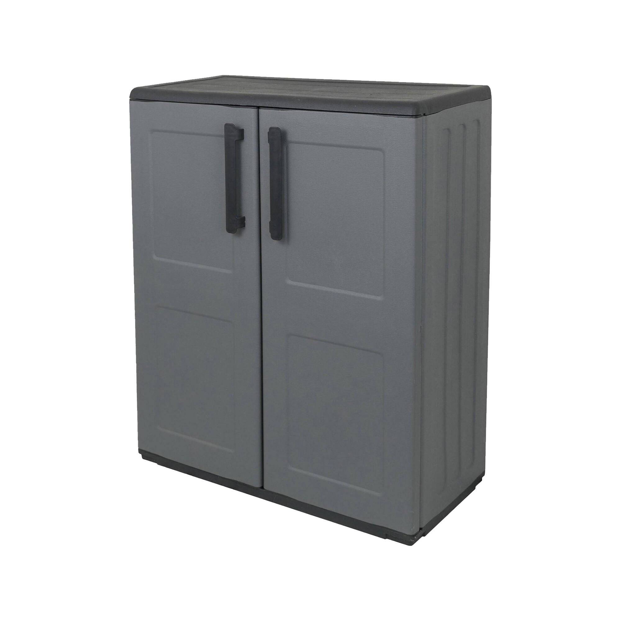 Dmora - Armoire d'extérieur Dbavagnol, Armoire de balcon polyvalente, Armoire d'extérieur avec 2 portes, 68x37h84 cm, Finition à carreaux, Gris et Noir - Image 1
