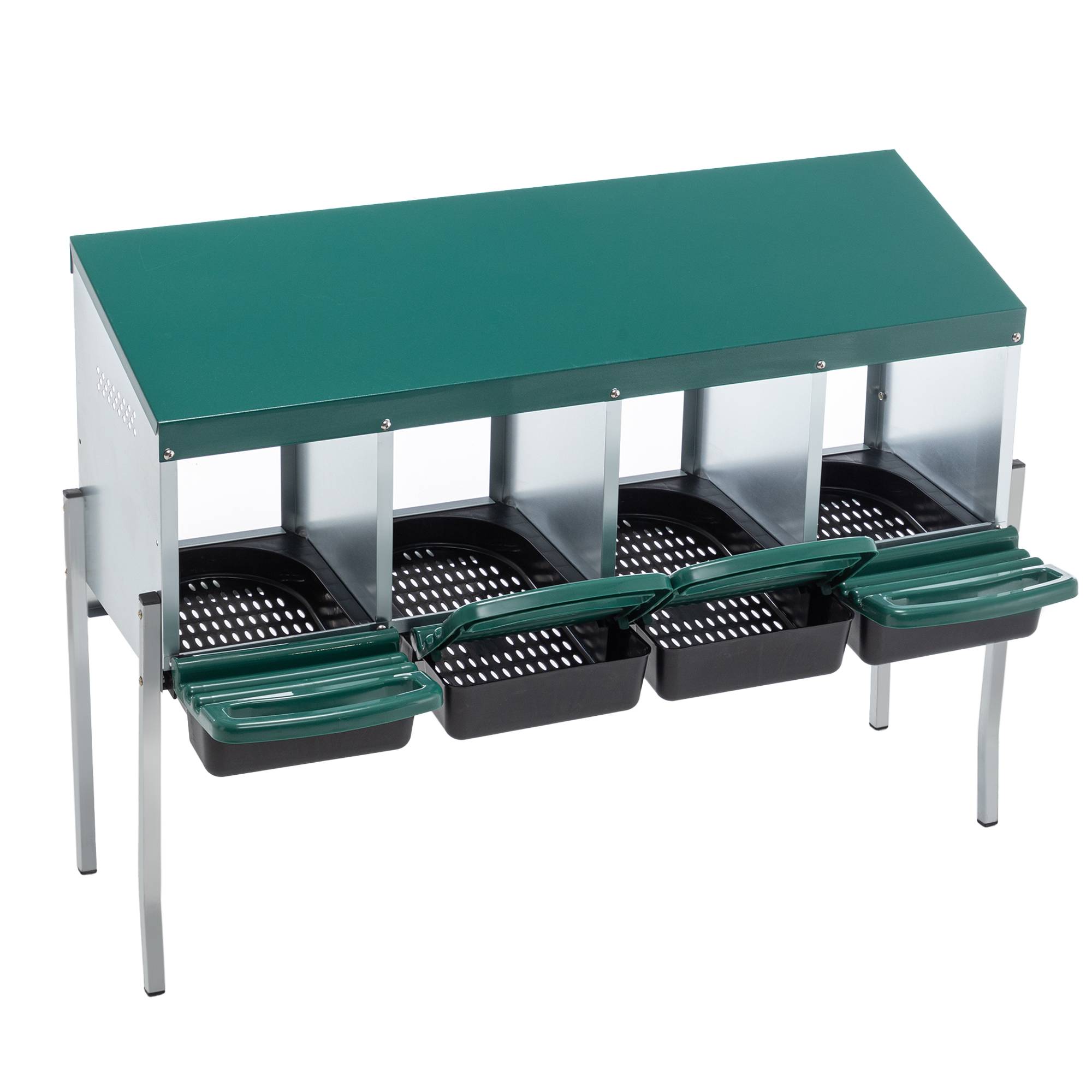 Pondoir Poules 4 Compartiments Métal Galvanisé Sur Pieds Nichoir Automatique Vert - ComfortXL Outdoor Living - Image 2
