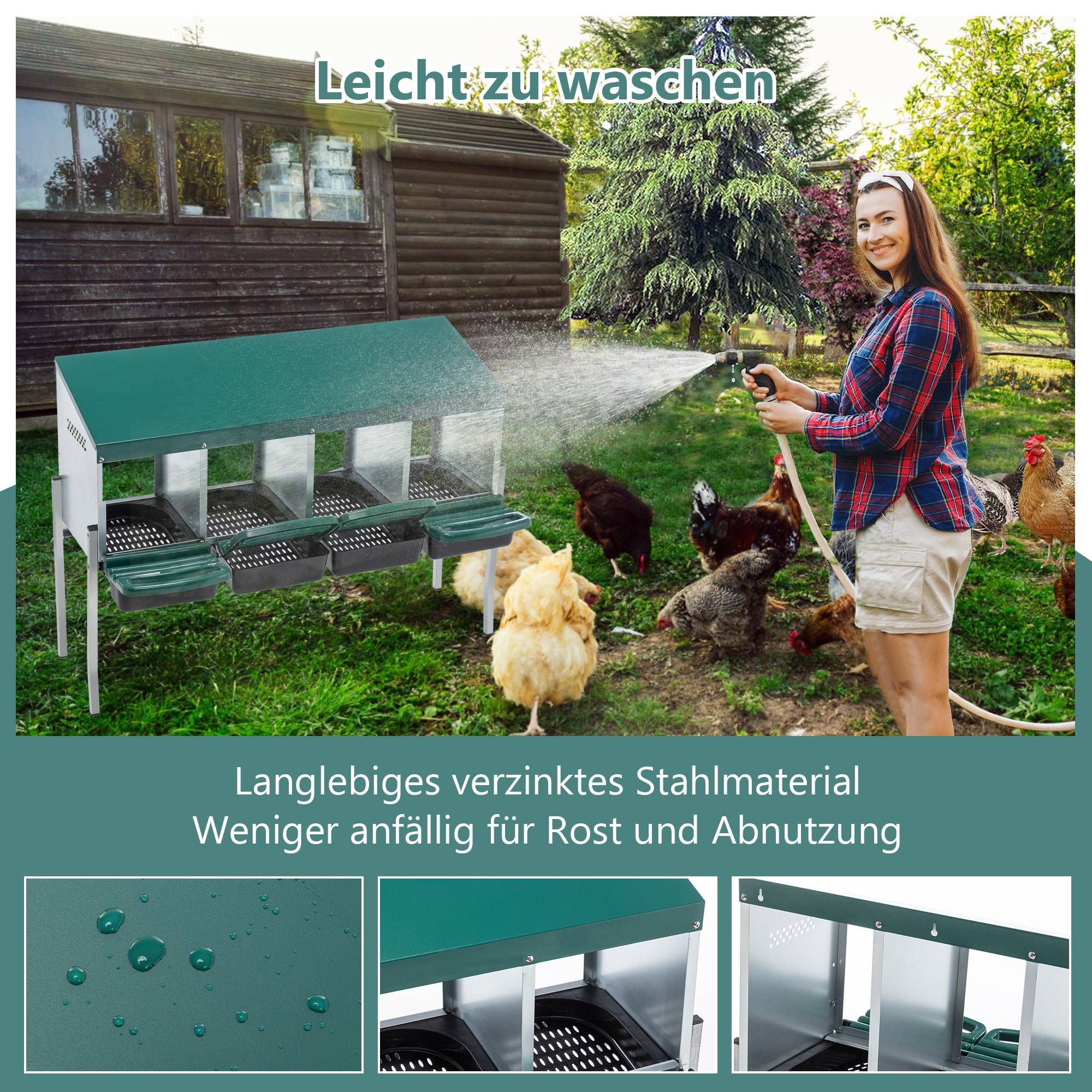Pondoir Poules 4 Compartiments Métal Galvanisé Sur Pieds Nichoir Automatique Vert - ComfortXL Outdoor Living - Image 5