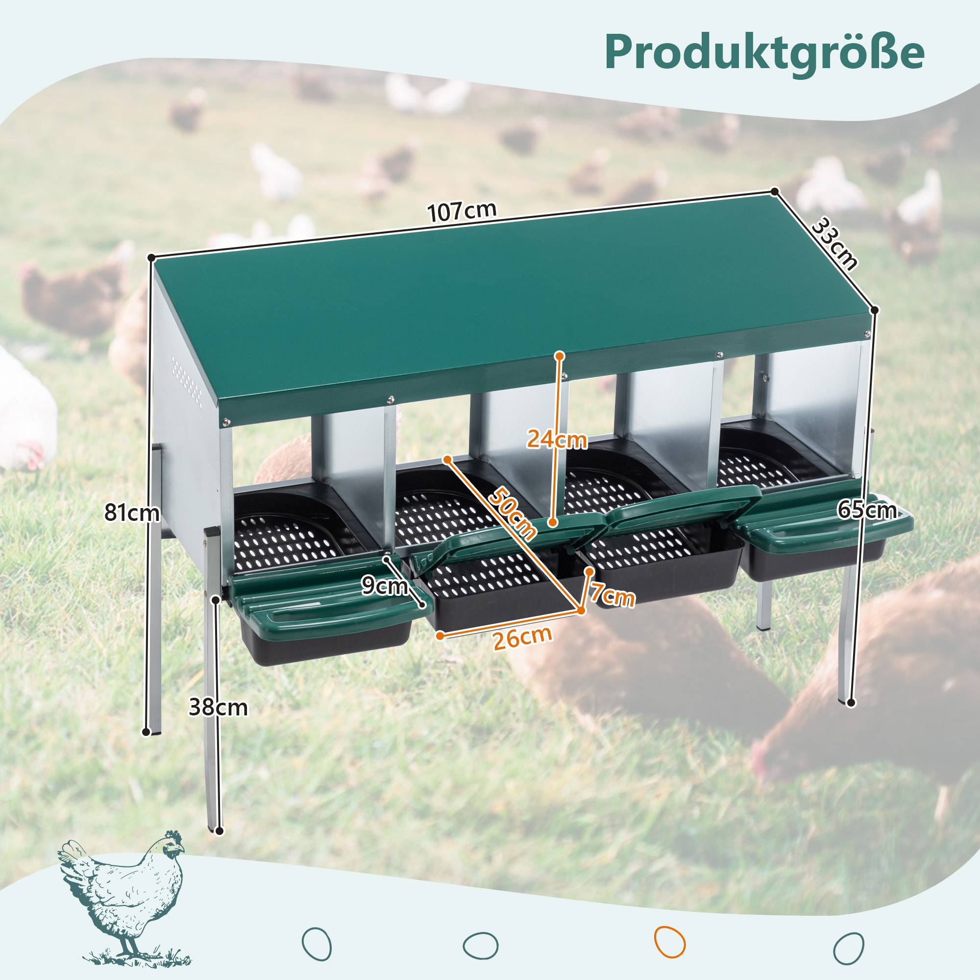 Pondoir Poules 4 Compartiments Métal Galvanisé Sur Pieds Nichoir Automatique Vert - ComfortXL Outdoor Living - Image 3