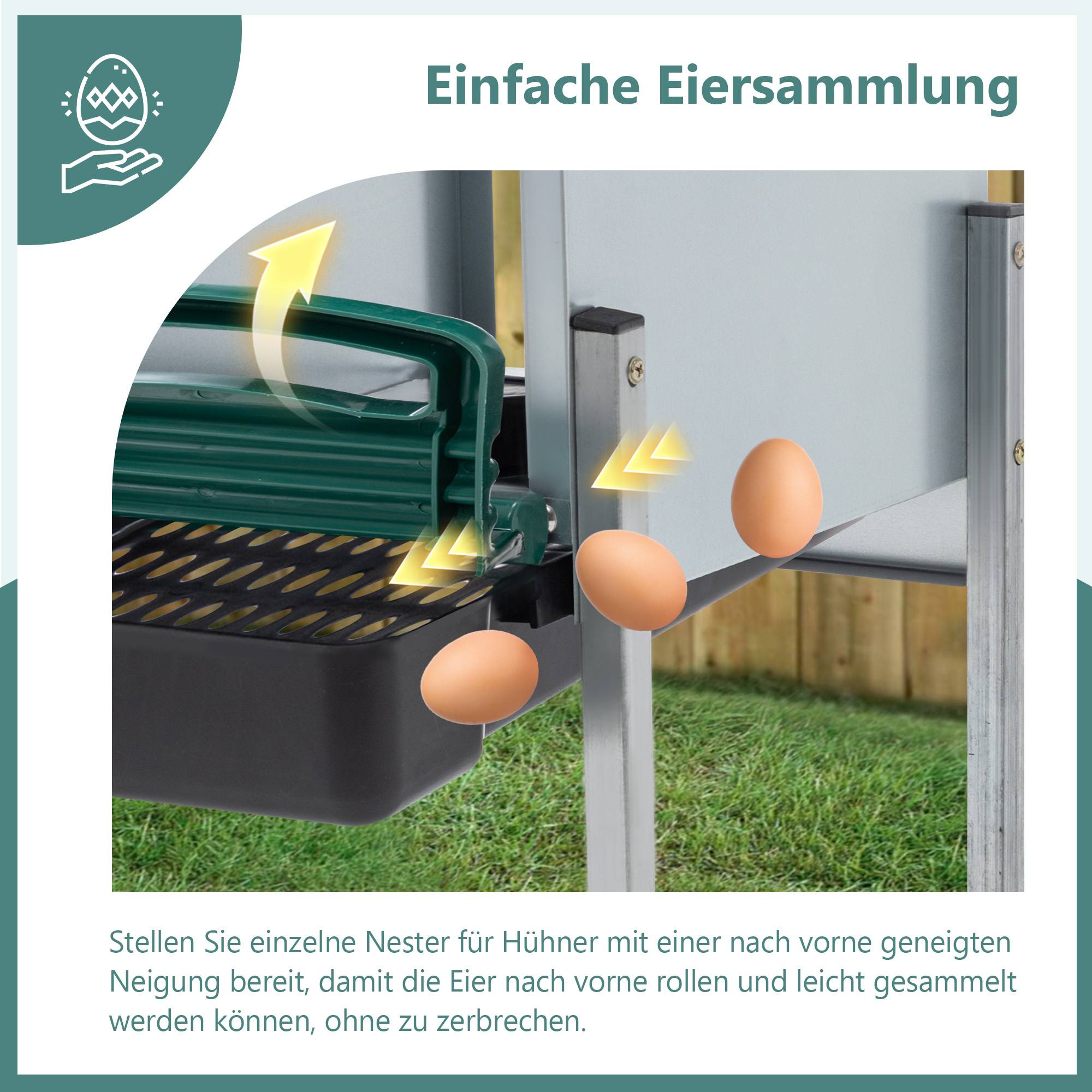 Pondoir Poules 4 Compartiments Métal Galvanisé Sur Pieds Nichoir Automatique Vert - ComfortXL Outdoor Living - Image 6