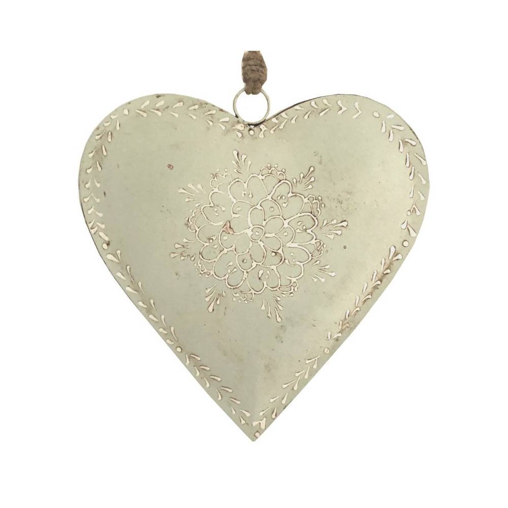 Objet décoratif original jardin cœur en métal beige Ø.21 cm Chemin de campagne
