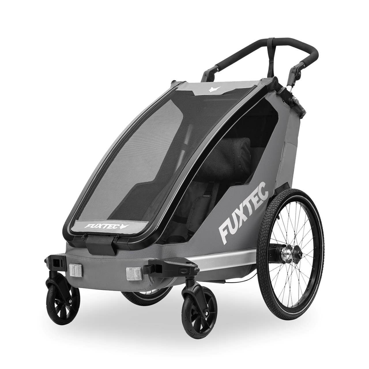 FUXTEC - Remorque vélo enfant FUXTEC FX-FA1S Sport Cruiser Mini - poussette 2-en-1 pliable - roues gonflables - gris