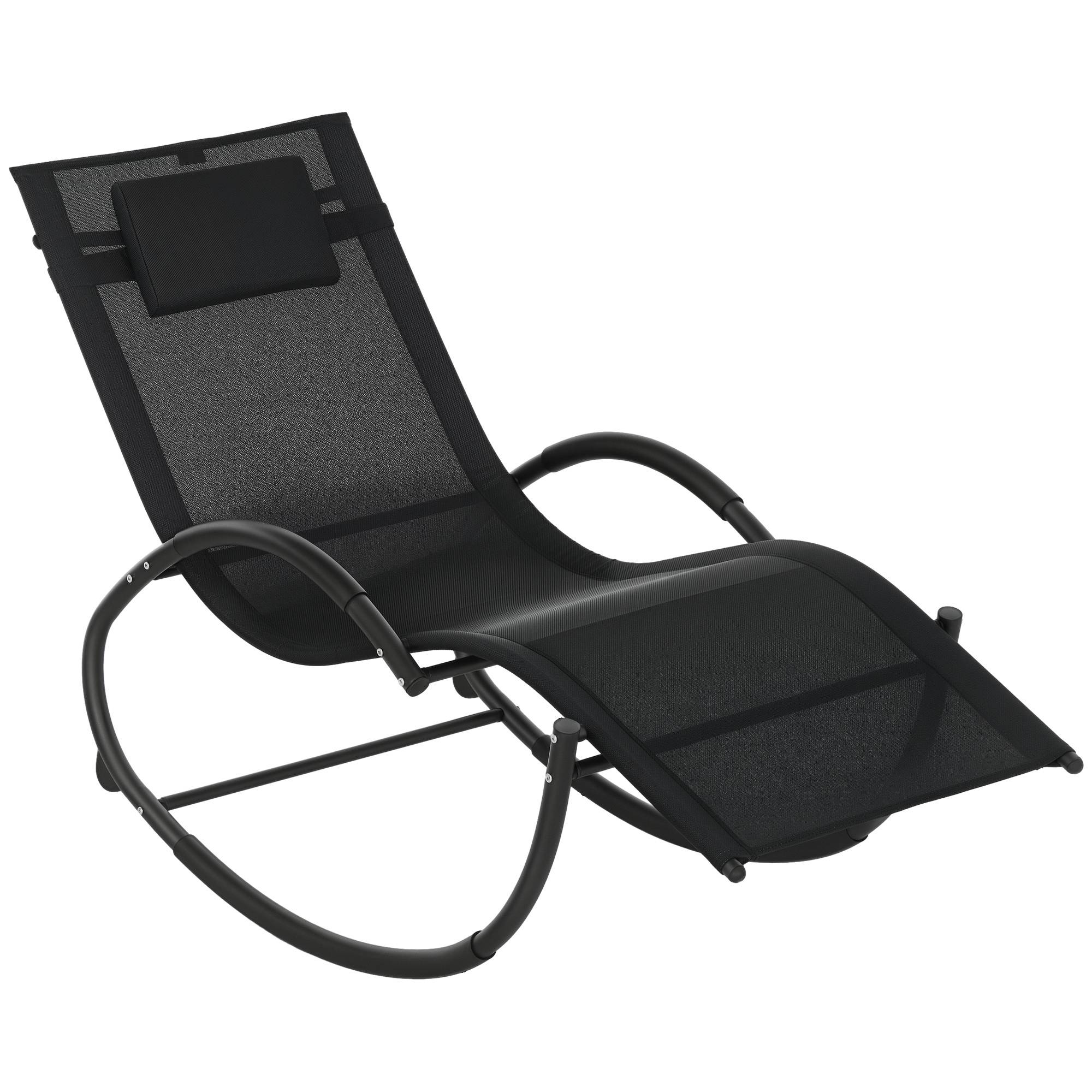 Chaise longue à bascule aluminium noir 393.7 x 154.94 x 223.52 cm - PANGIVO - Image 1