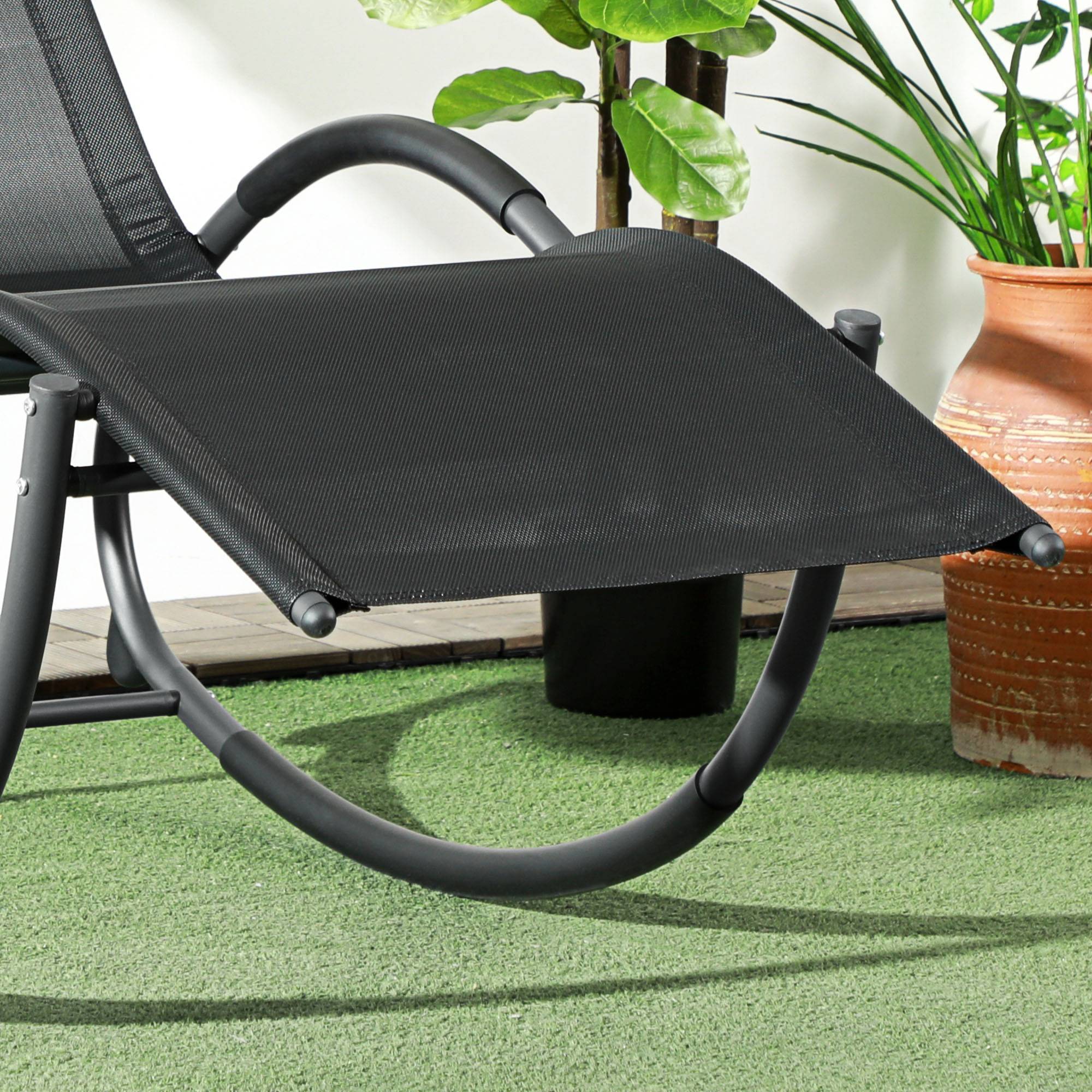 Chaise longue à bascule aluminium noir 393.7 x 154.94 x 223.52 cm - PANGIVO - Image 10