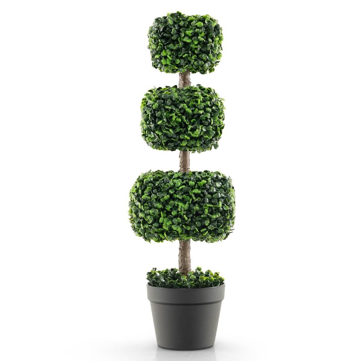 Arbre Topiaire en Buis Artificiel 75 cm de Forme Triple Carrée Fausse Plante de Buis avec Pot en Plastique Rempli de Ciment Vert - Image 1