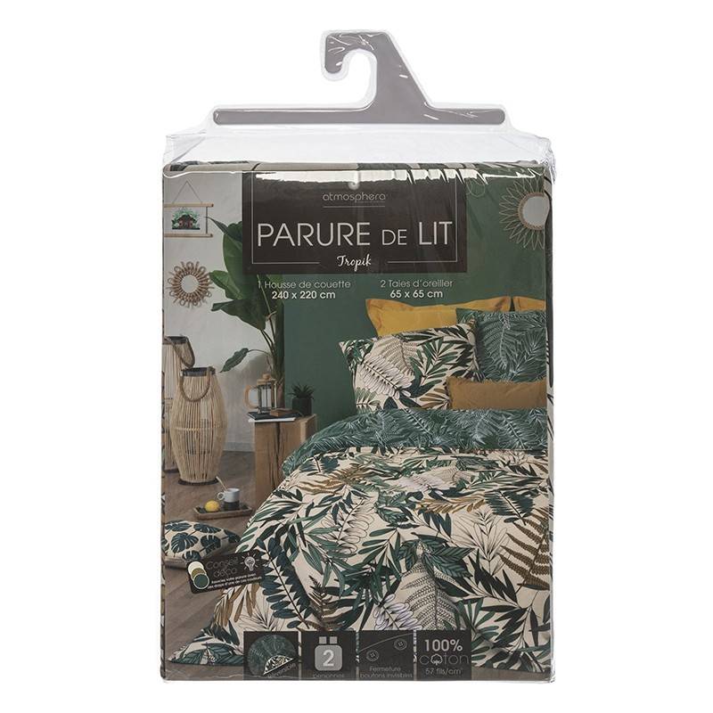 Parure de lit tropik vert/blanc/moutarde 240x220 Atmosphera - Image 3