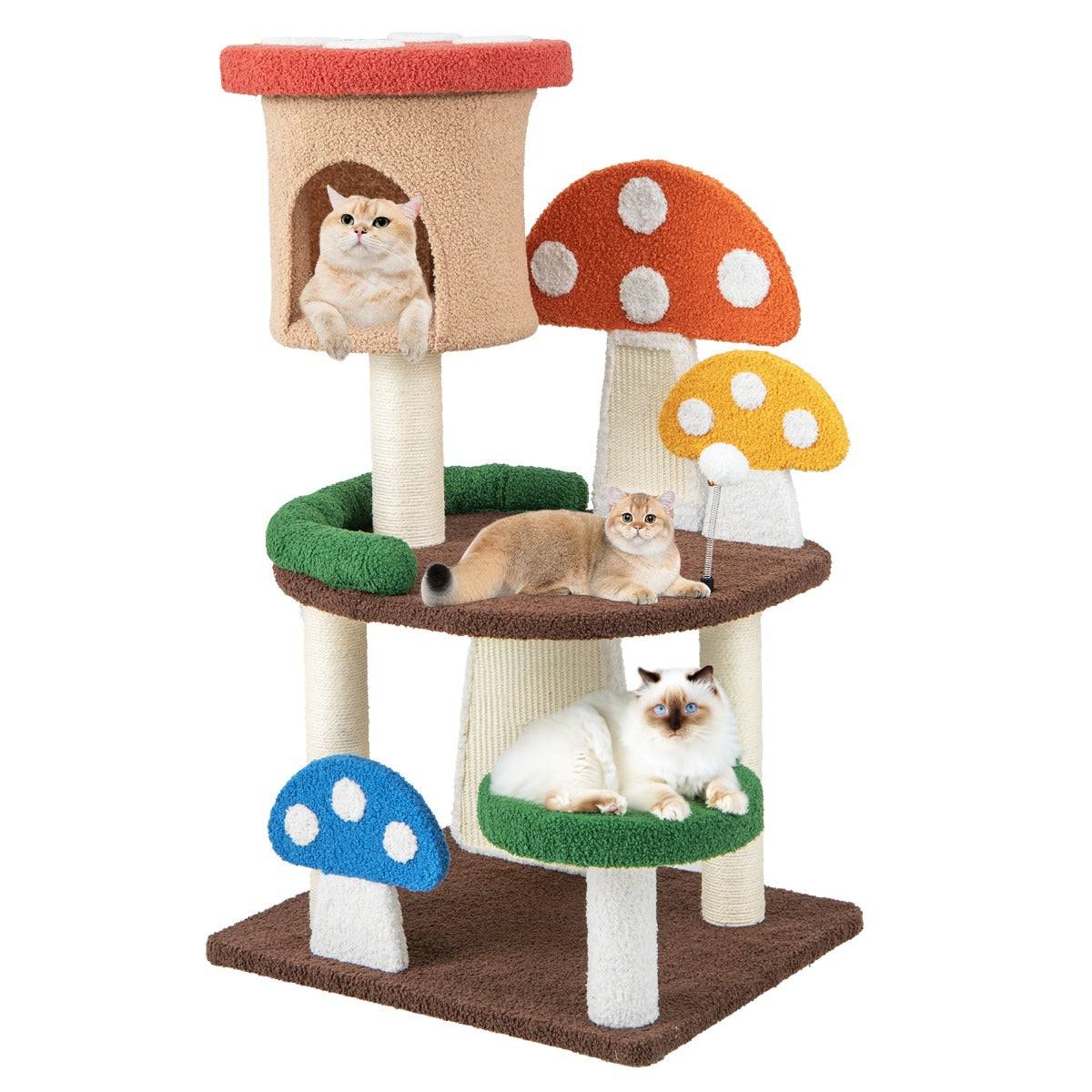 Helloshop26 - Arbre à chat 102 cm en forme de champignon boule à ressort condo poteau griffoir plateforme de saut tour de jeux pour chat multicolore - Image 1