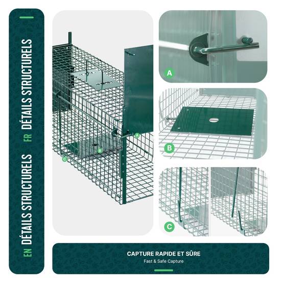 Piege pour animaux vivants cage trappe en metal 100x29x40cm vert - Image 5