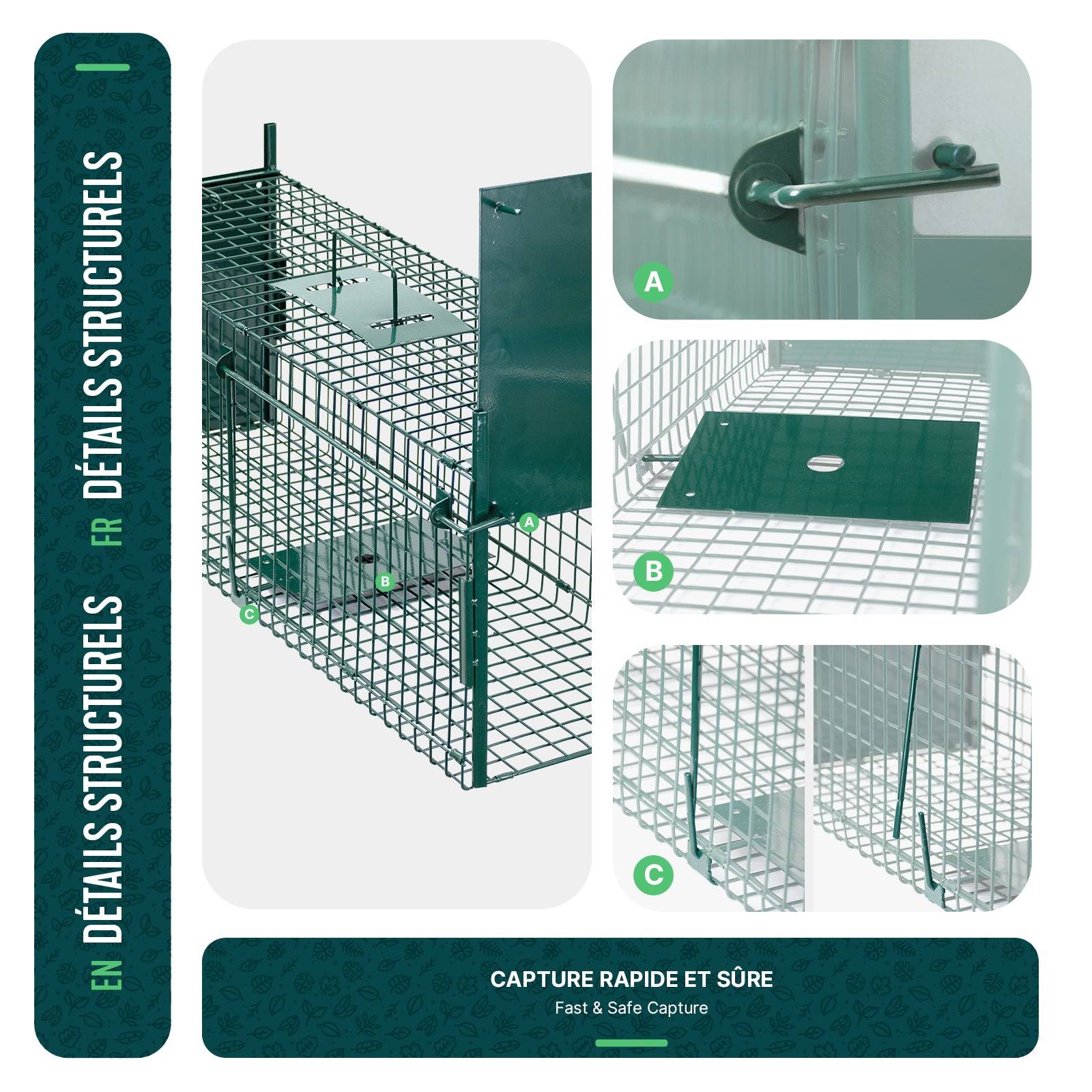 Piege pour animaux vivants cage trappe en metal 100x29x40cm vert - Image 5