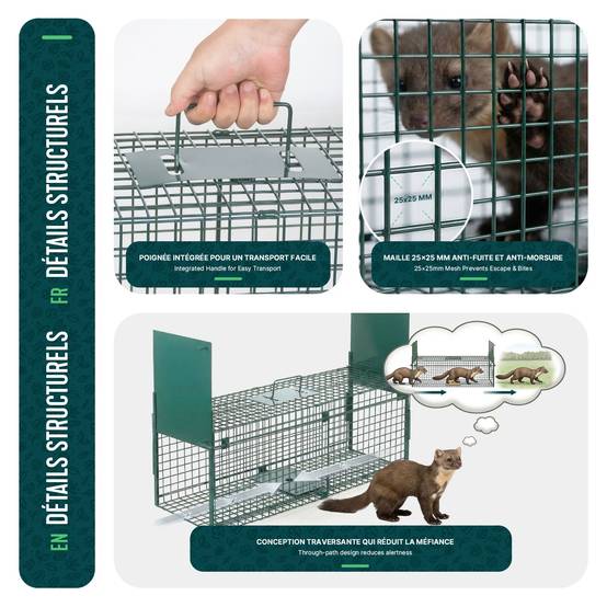 Piege pour animaux vivants cage trappe en metal 100x29x40cm vert - Image 6
