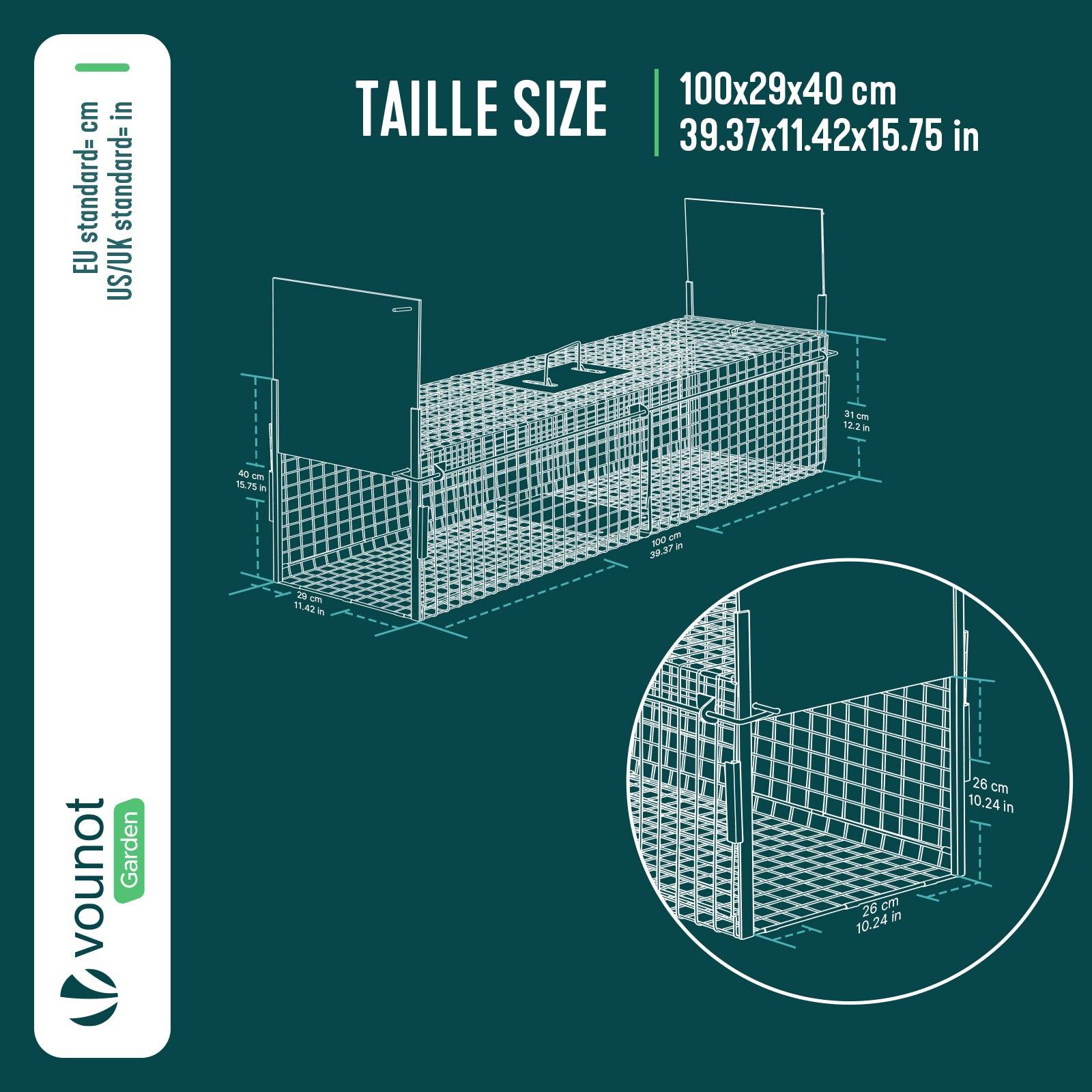 Piege pour animaux vivants cage trappe en metal 100x29x40cm vert - Image 3