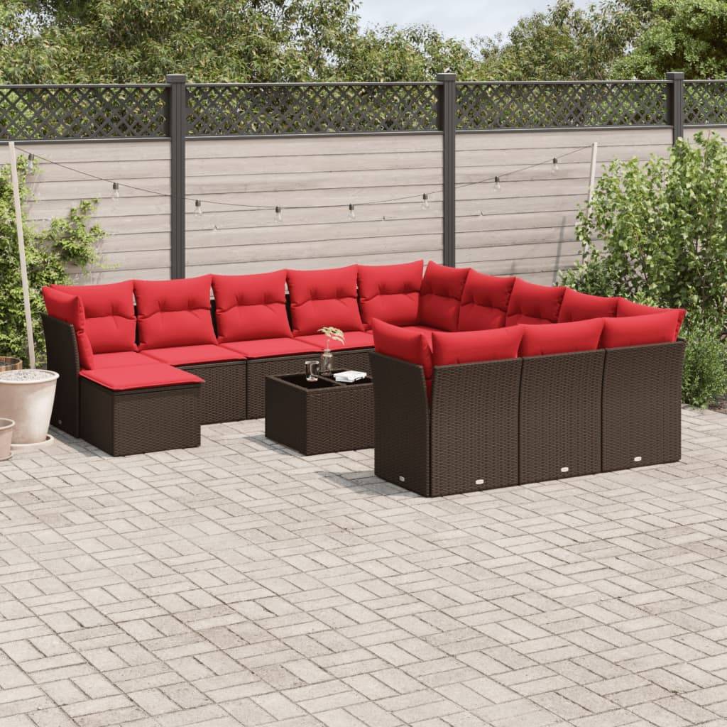 Salon De Jardin Complet 13 Pièces VidaXL - Ensemble Canapé, Fauteuils, Table Et Coussins En Résine Tressée Gris