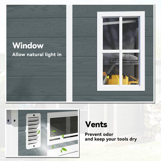 Outsunny - Abri de jardin double porte, 3 fenêtres, 2 aérations, anti-UV avec plancher - résine - 182 x 182 x 196 cm - gris - Outsunny - Image 8