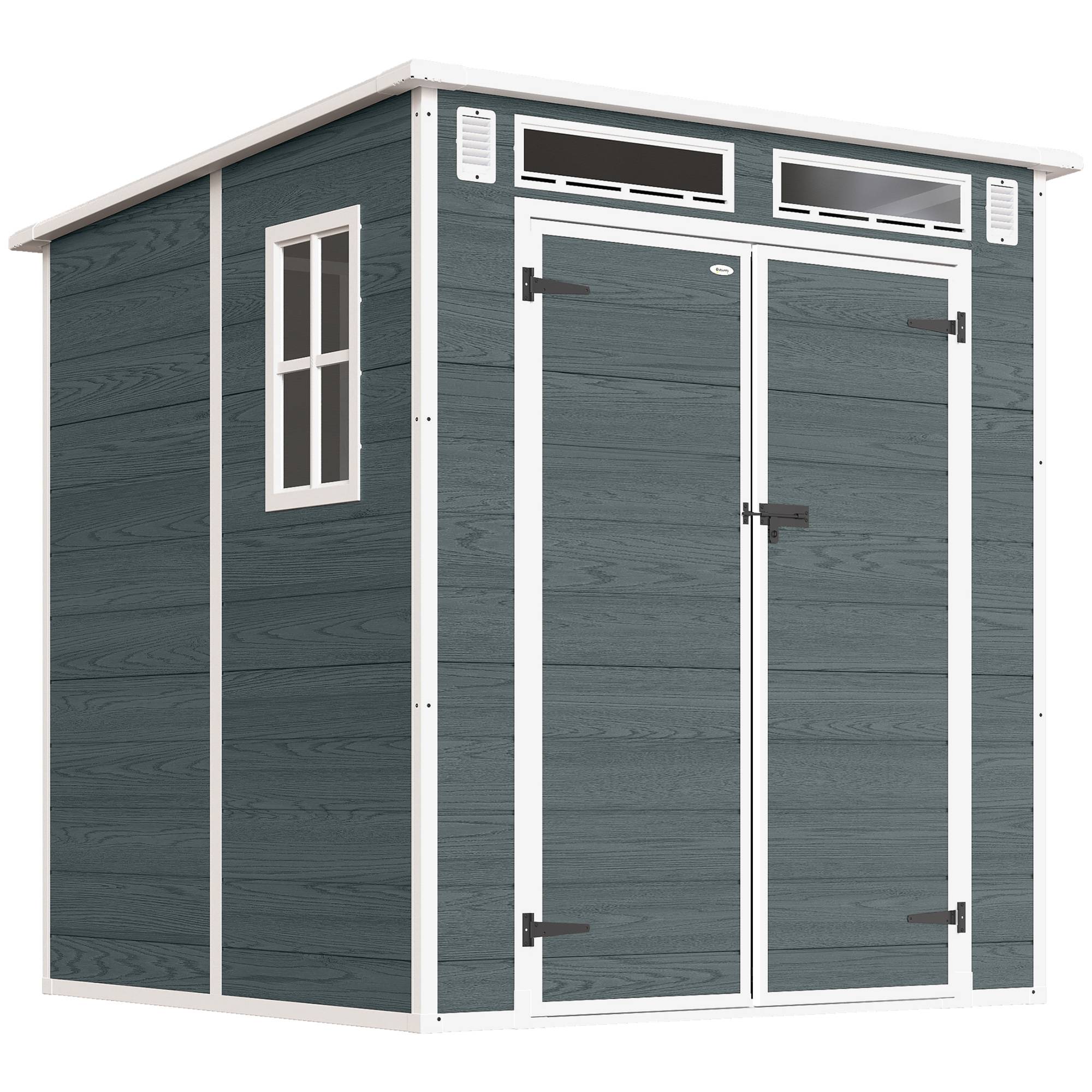 Outsunny - Abri de jardin double porte, 3 fenêtres, 2 aérations, anti-UV avec plancher - résine - 182 x 182 x 196 cm - gris - Outsunny - Image 1