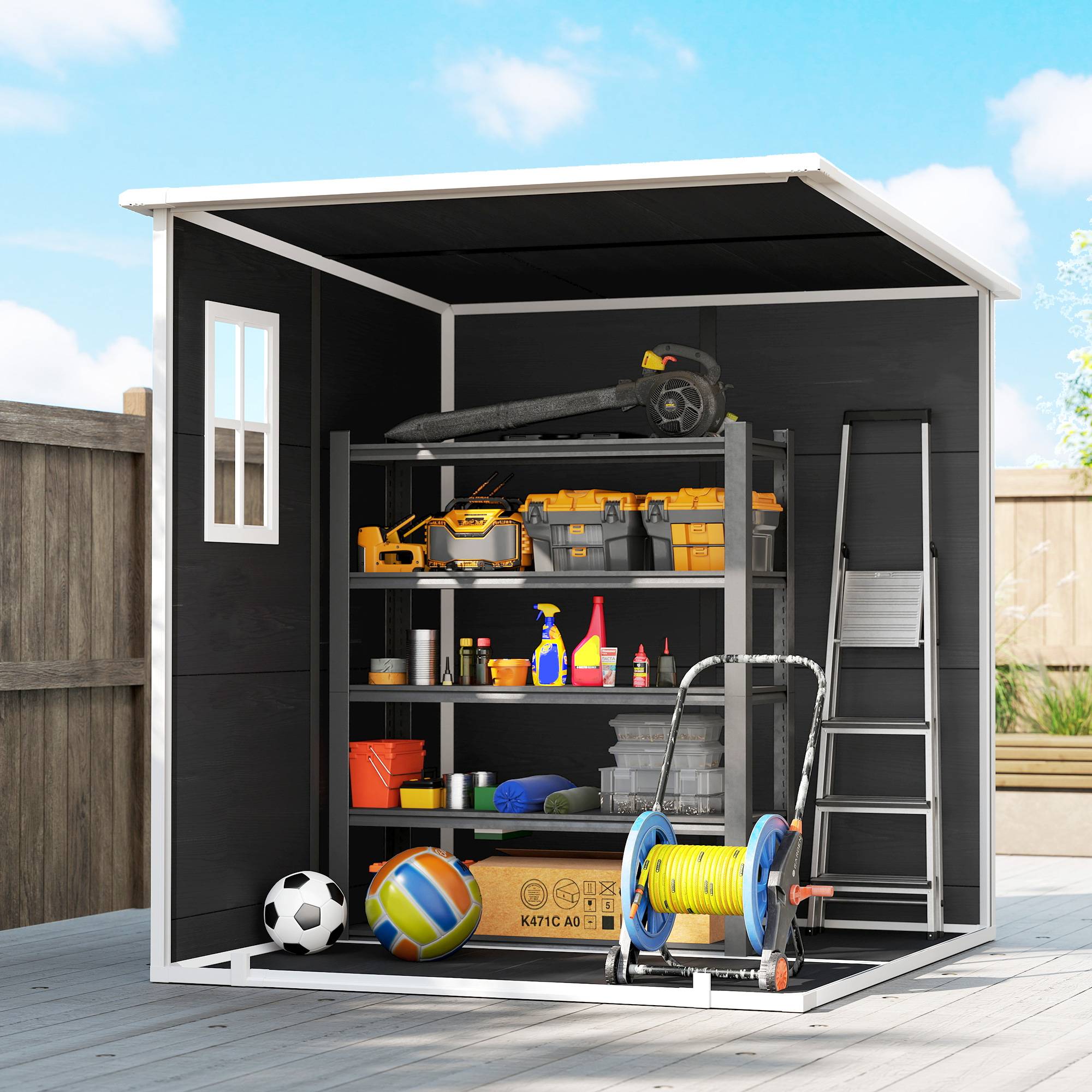 Outsunny - Abri de jardin double porte, 3 fenêtres, 2 aérations, anti-UV avec plancher - résine - 182 x 182 x 196 cm - gris - Outsunny - Image 3