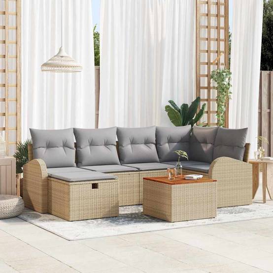 ComfortXL - Ensemble de canapés 6 places en poly rotin avec table de jardin Beige – ComfortXL Outdoor Living - Image 1