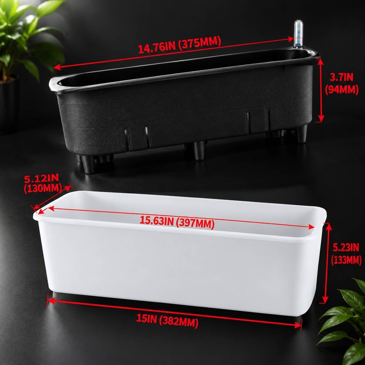 Pot Auto-Arosant Rectangulaire avec Indicateur de Niveau dEau pour Plantes dIntérieur - Image 3
