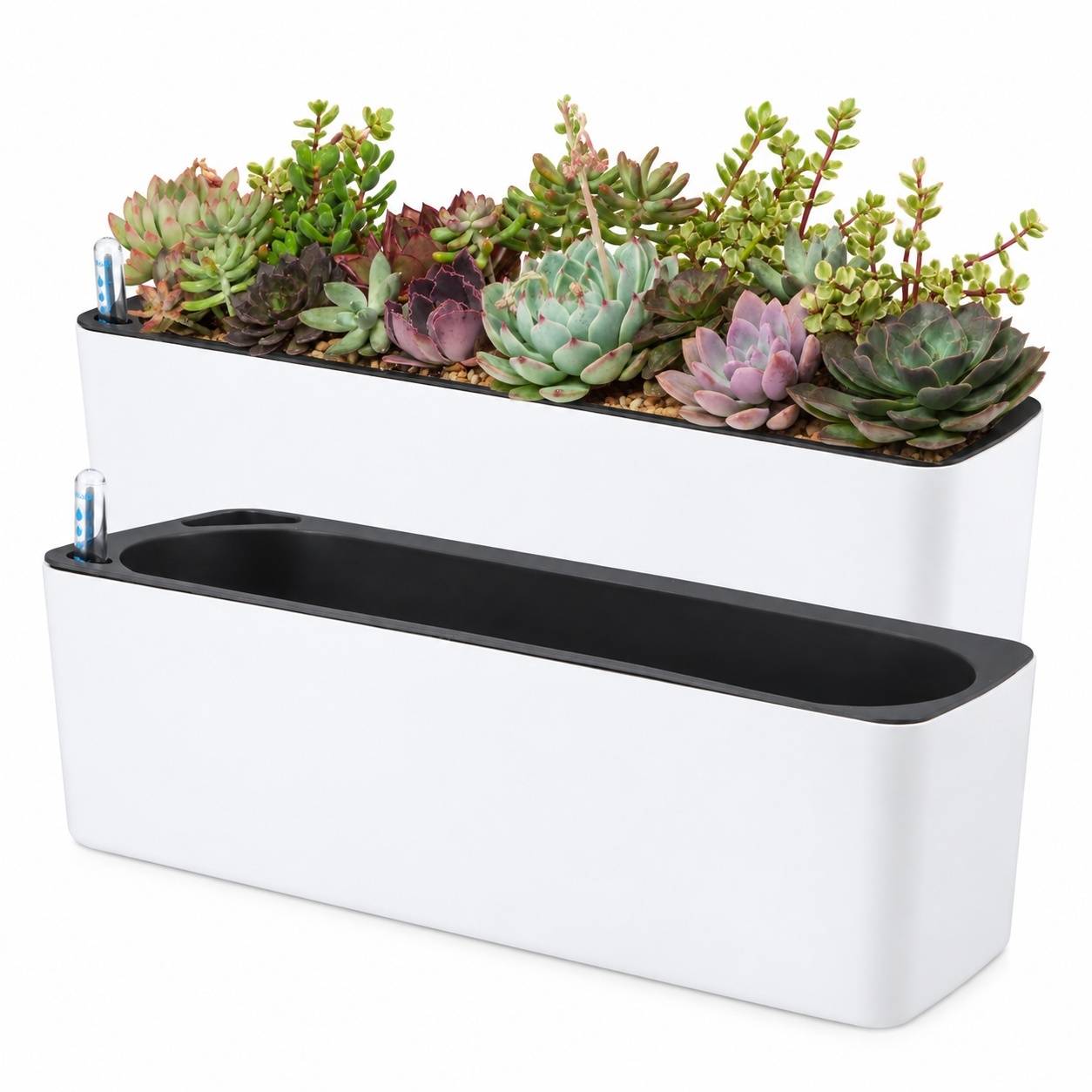 Pot Auto-Arosant Rectangulaire avec Indicateur de Niveau dEau pour Plantes dIntérieur - Image 1