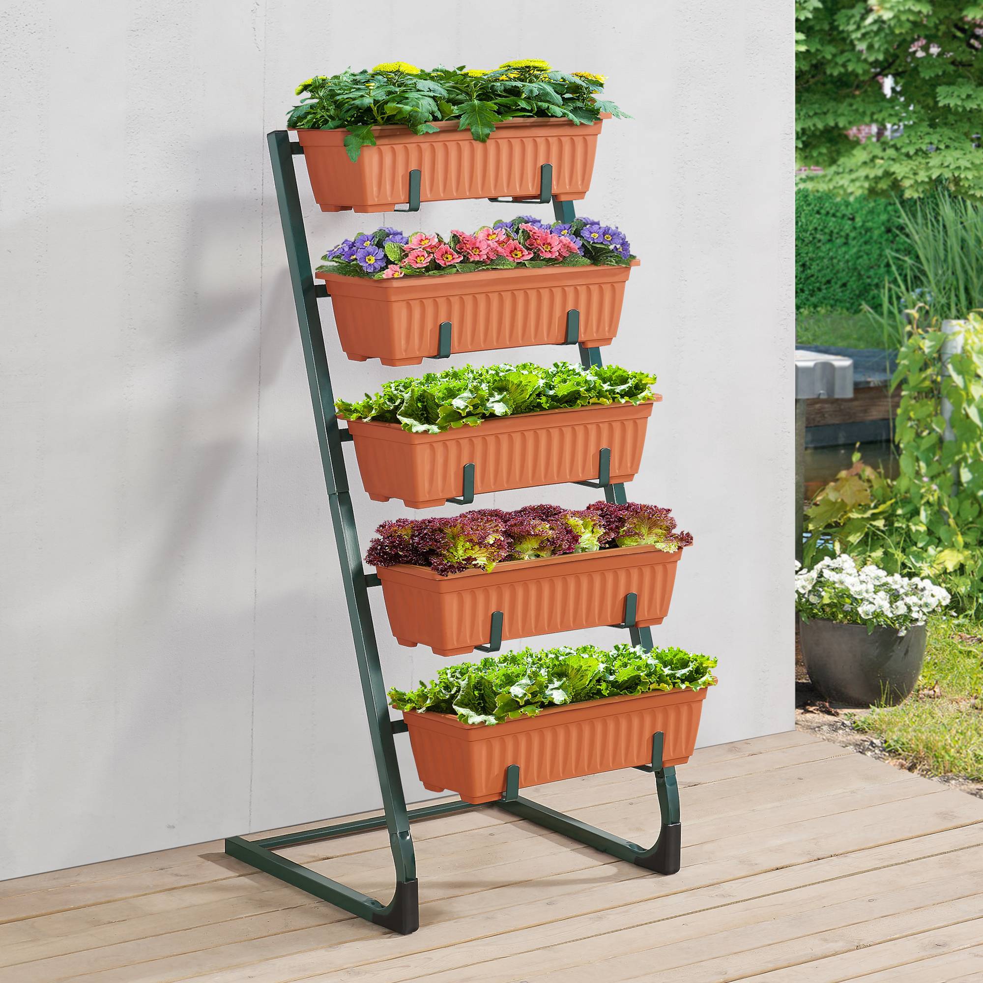Jardinière verticale Schiedam à 5 niveaux 54,5 x 50 x 115 cm vert foncé marron [en.casa] - Image 2