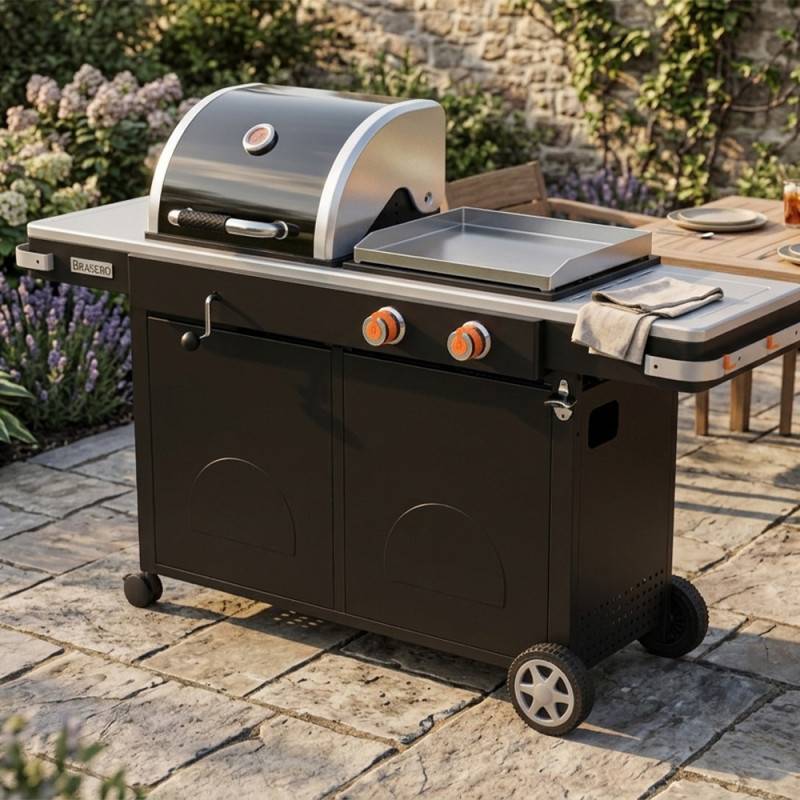 Brasero - Plancha gaz et barbecue charbon Bi‑Energy L - BRASERO BY FAVEX – 2 x 3,6 kW – Plaque inox – réglage charbon – 10 à 12 convives - Image 2