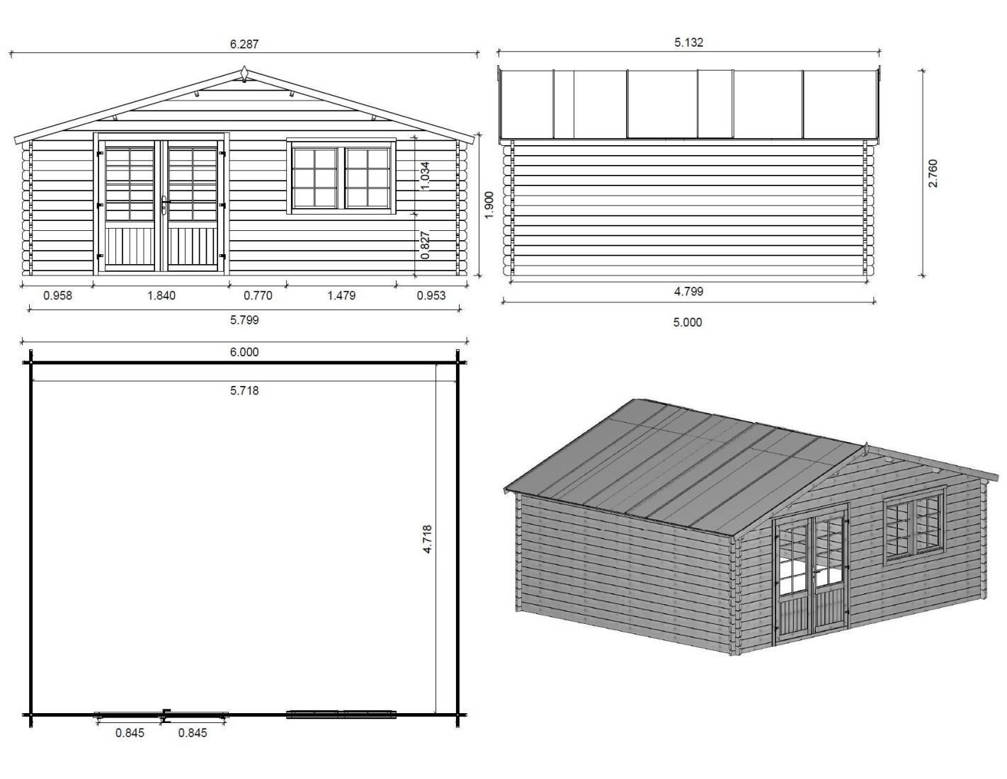 Altanka - Abri de jardin bois 30 m² 6×5 m madriers 40 mm avec double porte et toiture double pente – Altanka - Image 3