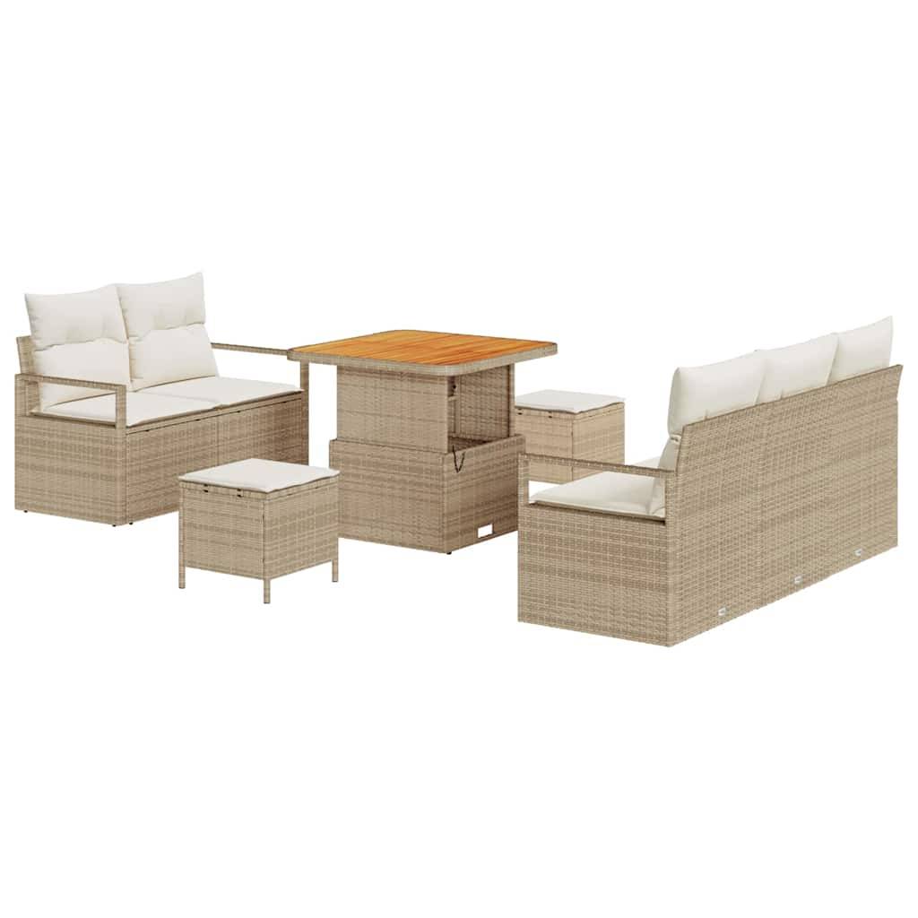 Set Canapé Jardin 8 Pcs Rotin Synthétique & Bois Charme Naturel Beige et Crème – ComfortXL Outdoor Living - Image 2