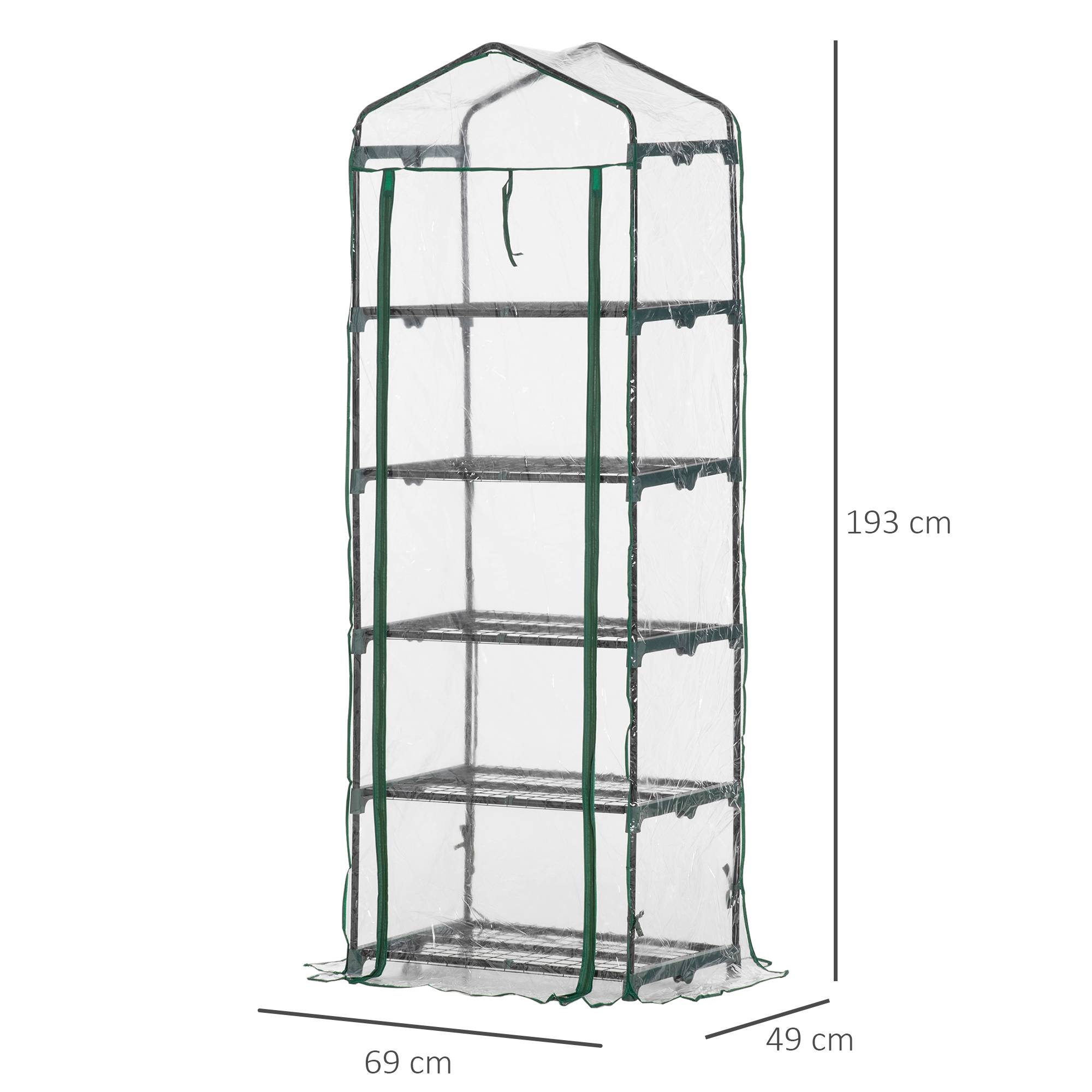 Serre transparente 69x49x193 cm, 5 niveaux étagères porte zippée, structure acier, gain de place - Image 5
