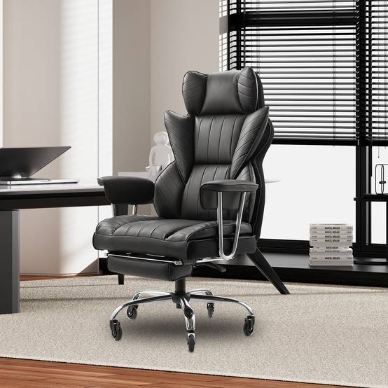 VEVOR Chaise bureau repose-pieds, ergonomique, lombaire, accoudoirs amovibles. Marron. - Image 8