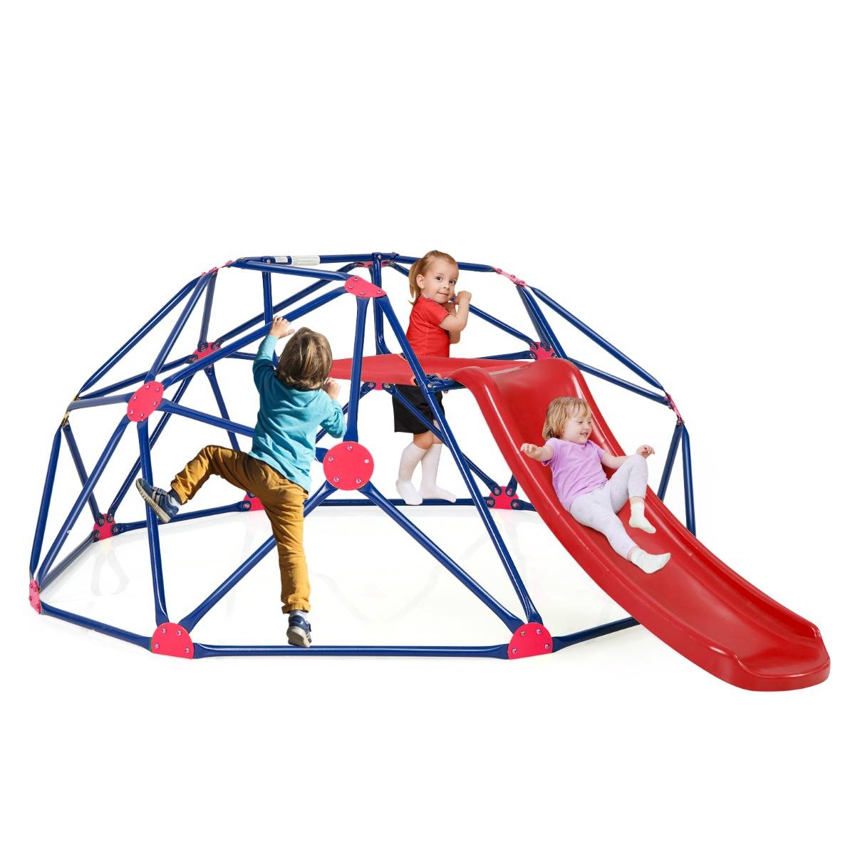 Toboggan avec Dôme d'Escalade pour Enfants 3-10 Ans Cage d'Escalade Charge max.: 180 KG Jeu Extérieure et Intérieure Rouge - Image 4