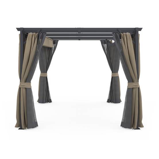 Pergola édition intégrale moustiquaire toit rétractable 3x4 M et 4 rideaux taupe - Image 3