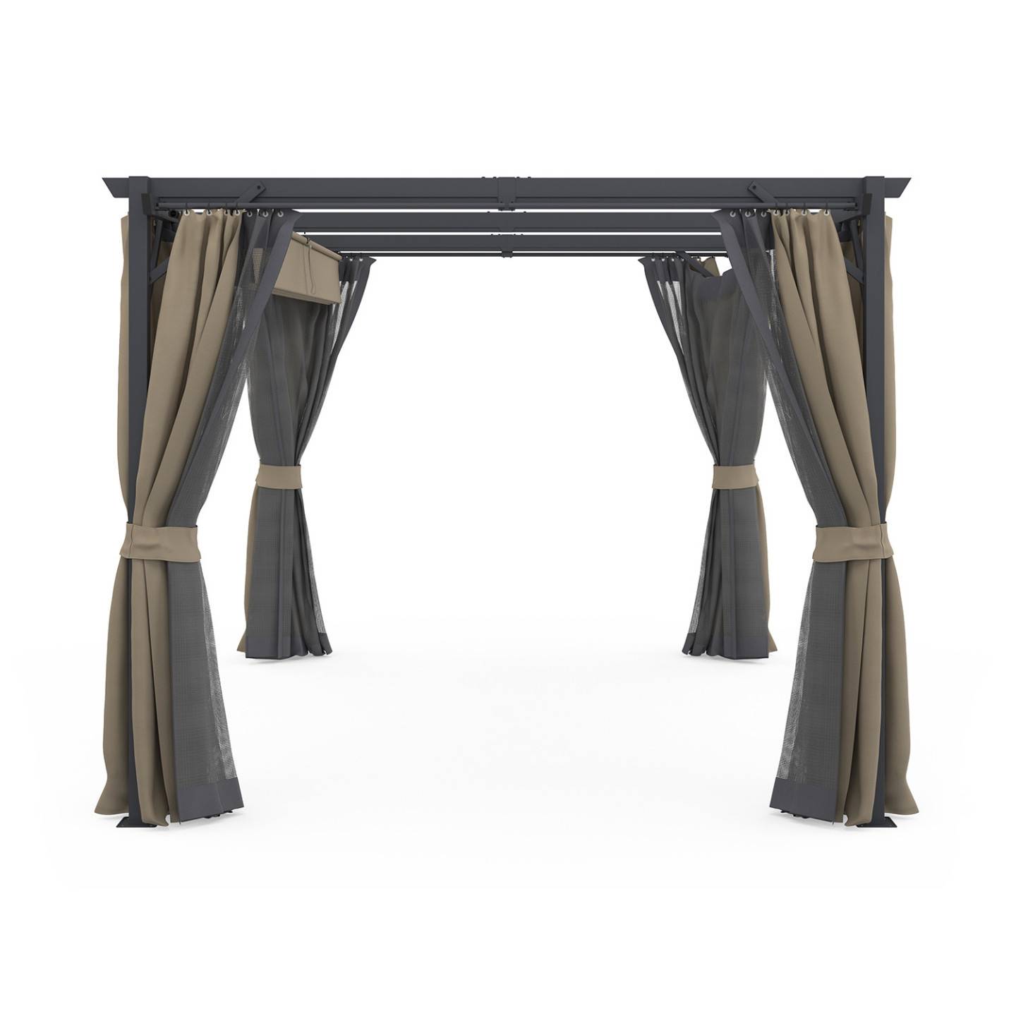 Pergola édition intégrale moustiquaire toit rétractable 3x4 M et 4 rideaux taupe - Image 3