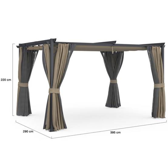 Pergola édition intégrale moustiquaire toit rétractable 3x4 M et 4 rideaux taupe - Image 7