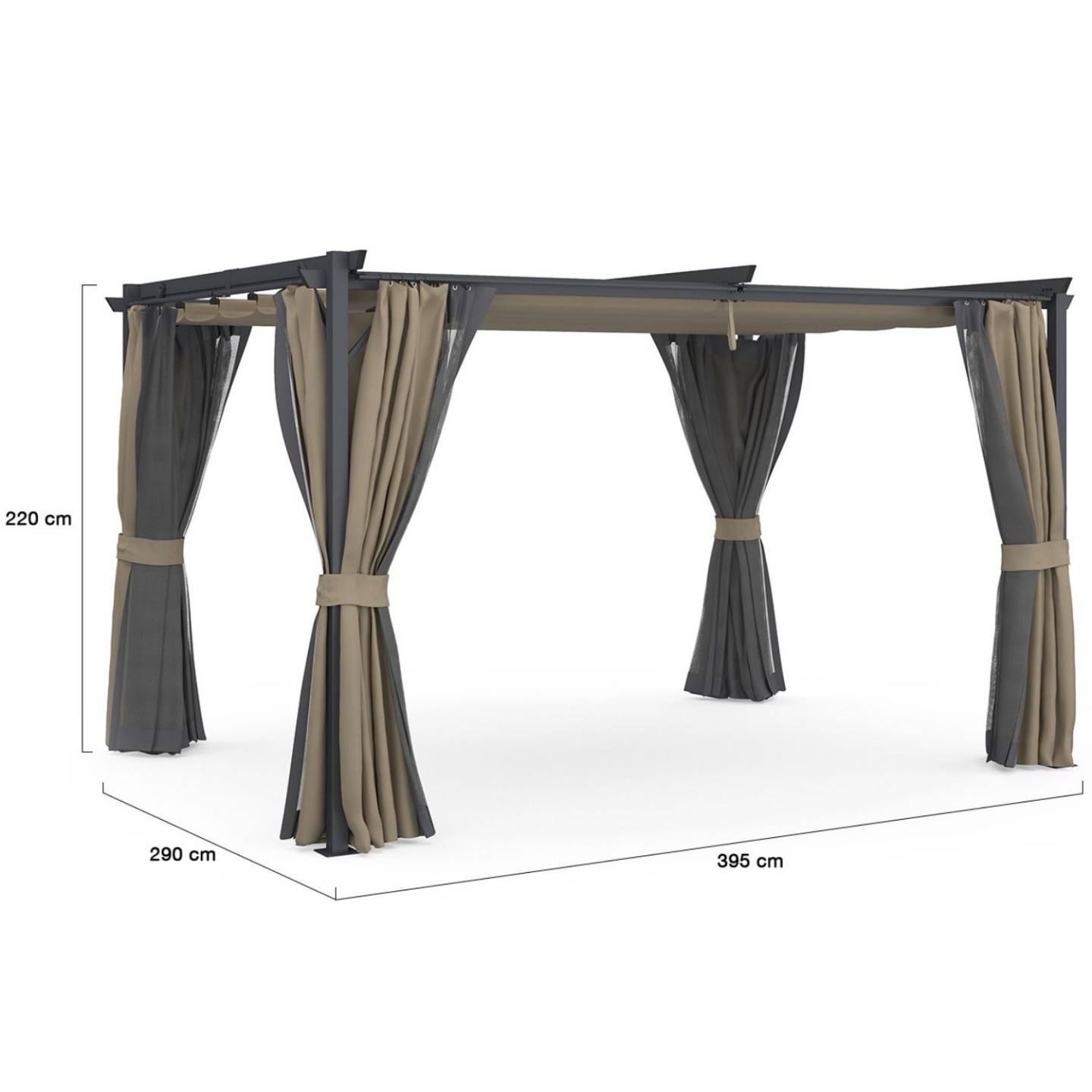 Pergola édition intégrale moustiquaire toit rétractable 3x4 M et 4 rideaux taupe - Image 7
