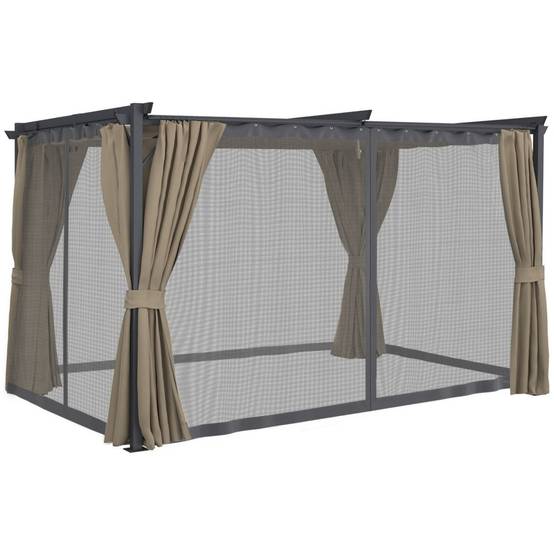 Pergola édition intégrale moustiquaire toit rétractable 3x4 M et 4 rideaux taupe - Image 2