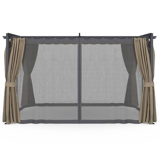Pergola édition intégrale moustiquaire toit rétractable 3x4 M et 4 rideaux taupe - Image 5