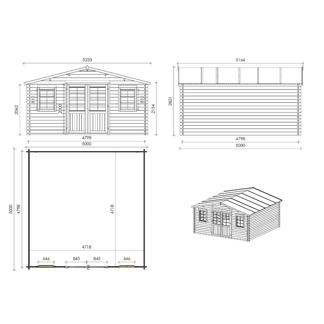 Altanka - Abri de jardin en bois - 25m2 - 5x5m - Ep. 40mm - Couleur: naturel - DOM612 - ALTANKA - Image 3