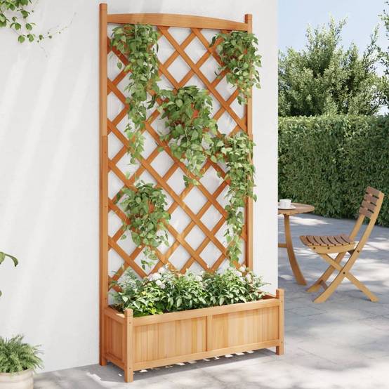 Jardinière, Bac à Fleurs, Pot De Fleurs avec treillis marron bois massif de sapin MP472 - Image 2