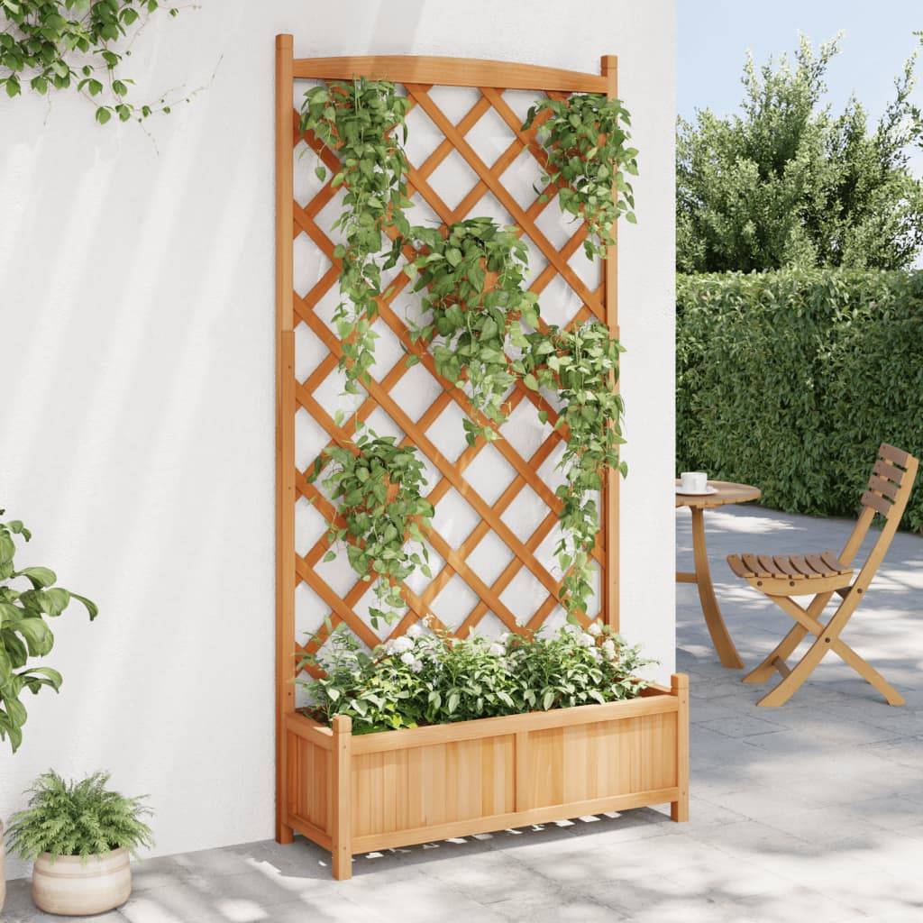 Jardinière, Bac à Fleurs, Pot De Fleurs avec treillis marron bois massif de sapin MP472 - Image 3