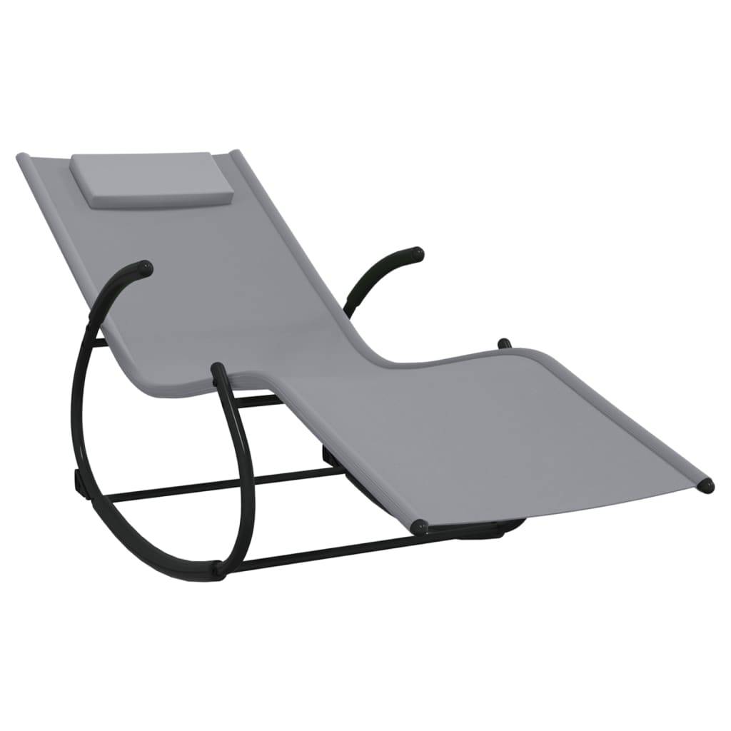Helloshop26 - Transat chaise longue bain de soleil lit de jardin terrasse meuble d'extérieur à bascule 164 acier et textilène gris - Image 1
