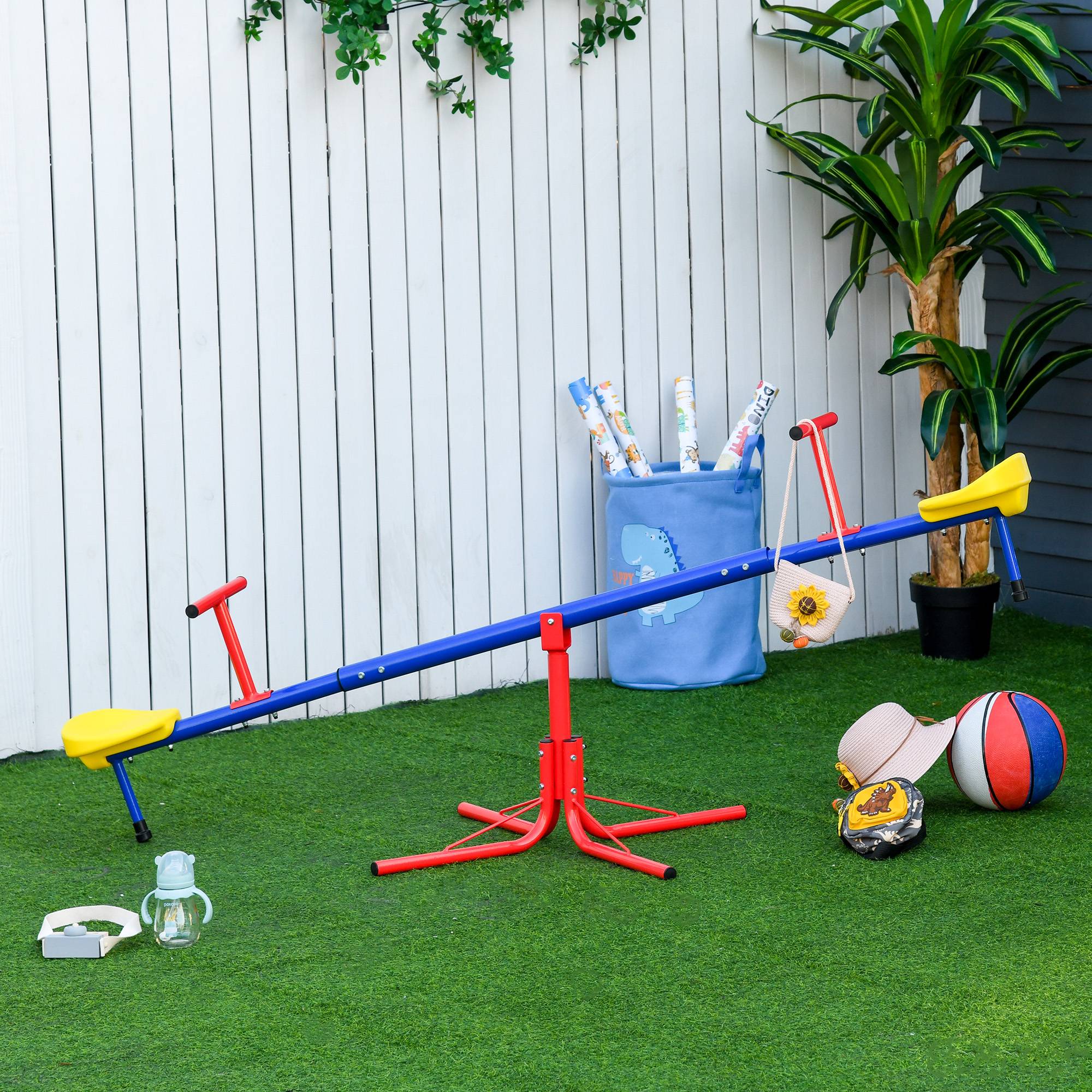 Balançoire double pivotante 360° enfants en métal et polypropylène, aire jeux multicolore - Image 3