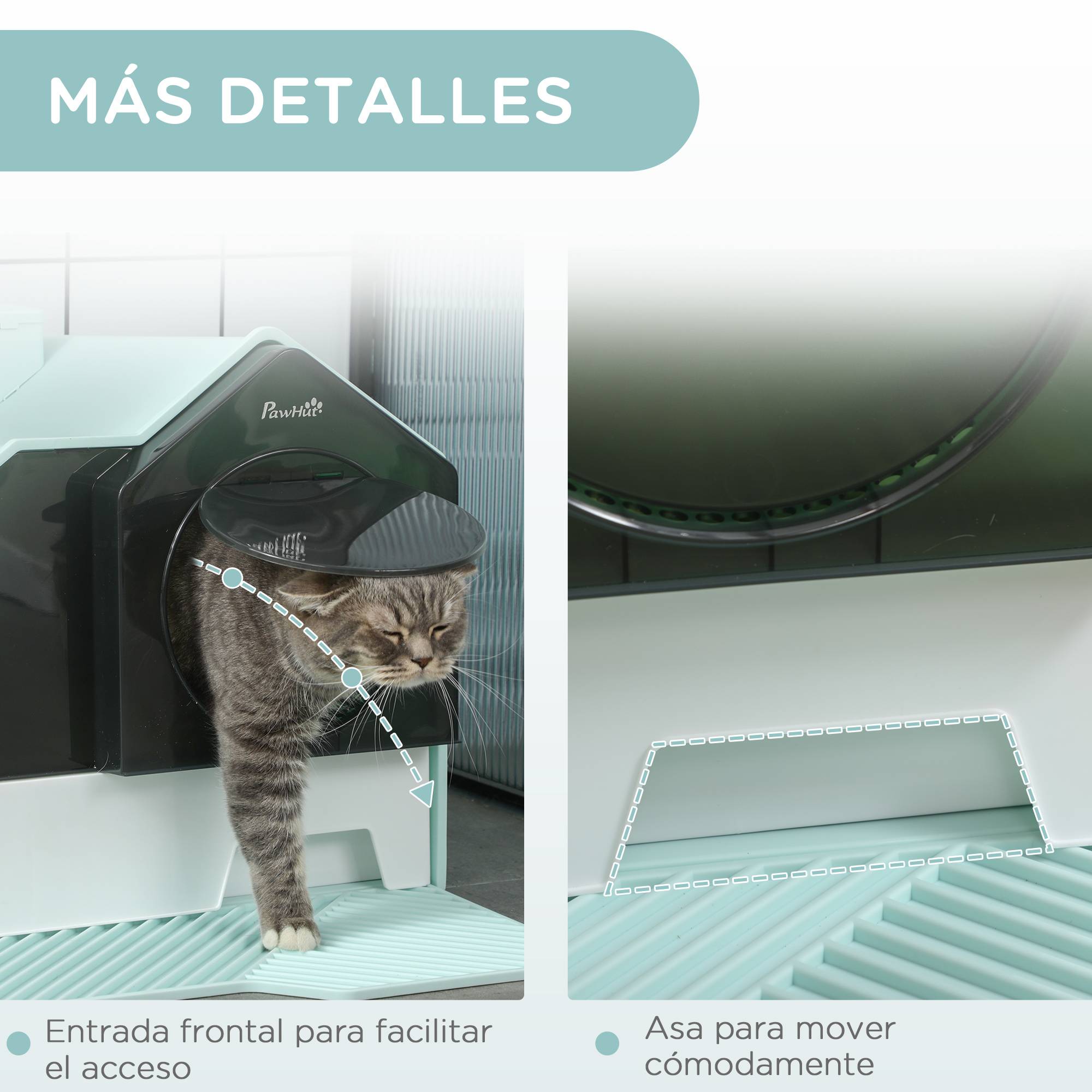 Bac à litière pour chat, bac à litière fermé avec plateau amovible, pelle et filtre anti-odeurs, 47x45x42 cm, turquoise. - Image 9