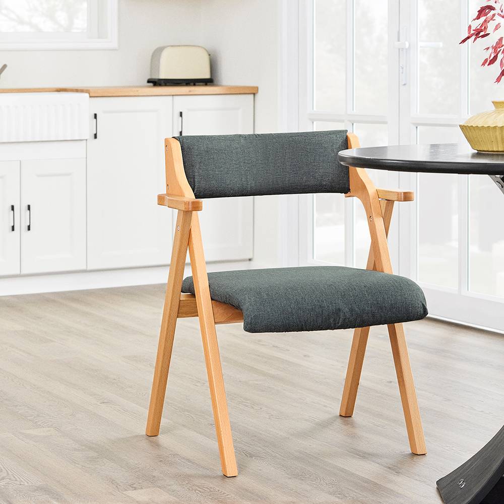 SoBuy Chaise Pliante en Bois avec Coussin - Cuisine, Salon, Bureau, Jardin, Gain de Place, Gris Foncé FST98-SG - Image 4