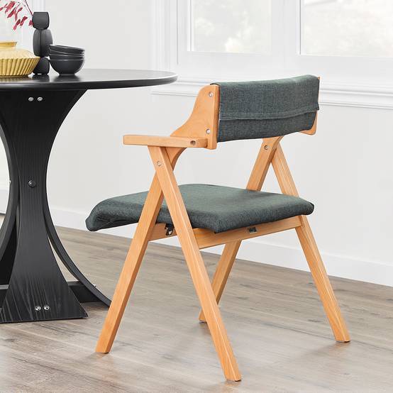 SoBuy Chaise Pliante en Bois avec Coussin - Cuisine, Salon, Bureau, Jardin, Gain de Place, Gris Foncé FST98-SG - Image 5