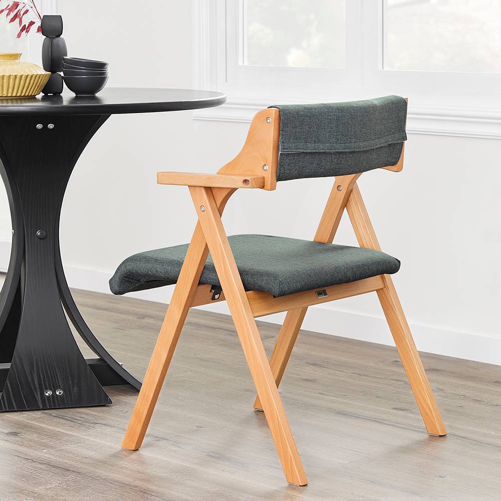 SoBuy Chaise Pliante en Bois avec Coussin - Cuisine, Salon, Bureau, Jardin, Gain de Place, Gris Foncé FST98-SG - Image 5