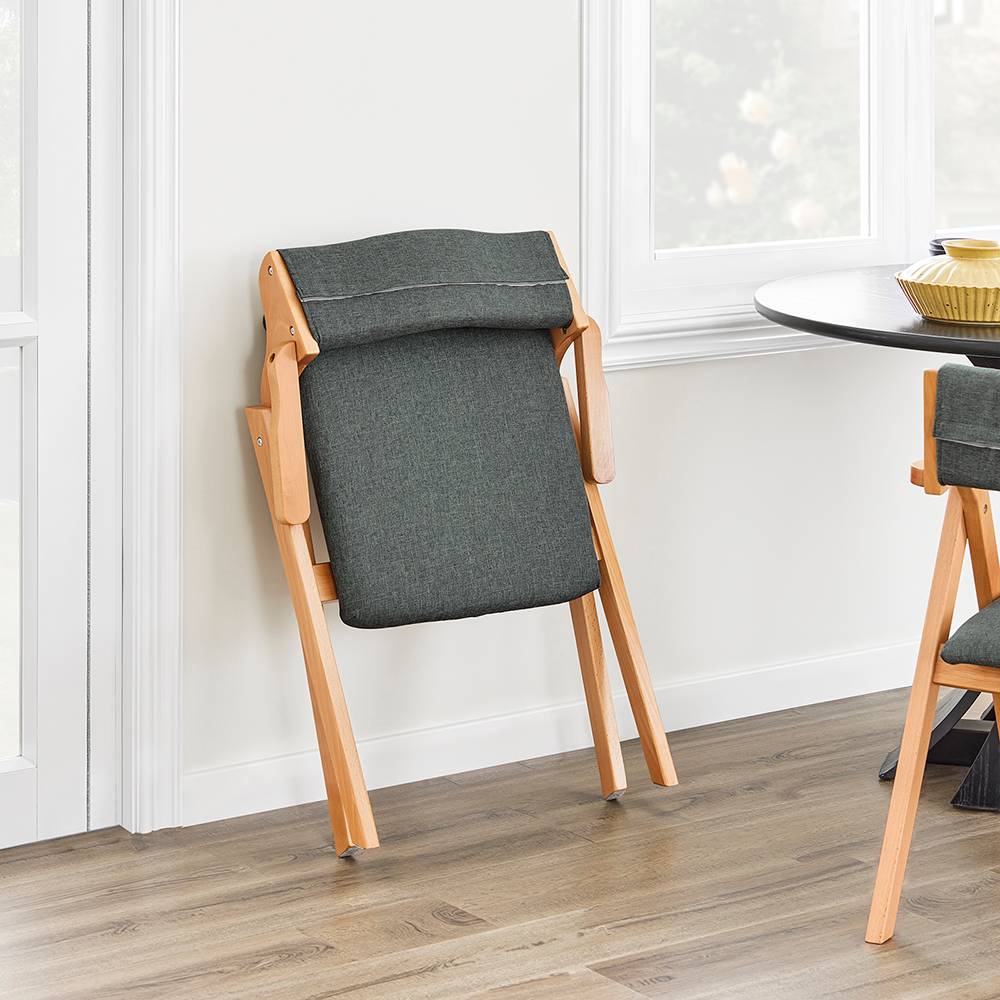 SoBuy Chaise Pliante en Bois avec Coussin - Cuisine, Salon, Bureau, Jardin, Gain de Place, Gris Foncé FST98-SG - Image 6