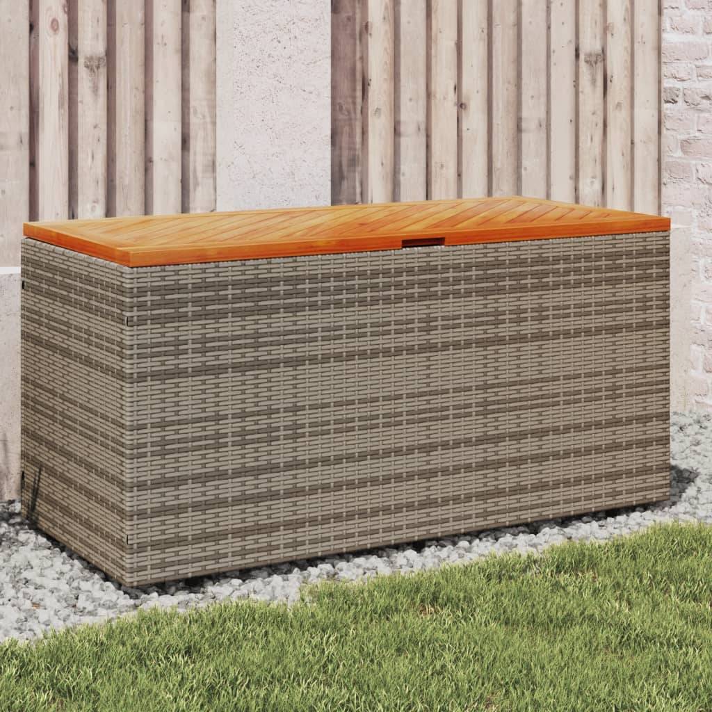 Coffre de rangement - Boîte de rangement extérieure - Coffre de jardin gris résine tressée bois d'acacia-JU12075 - Image 2