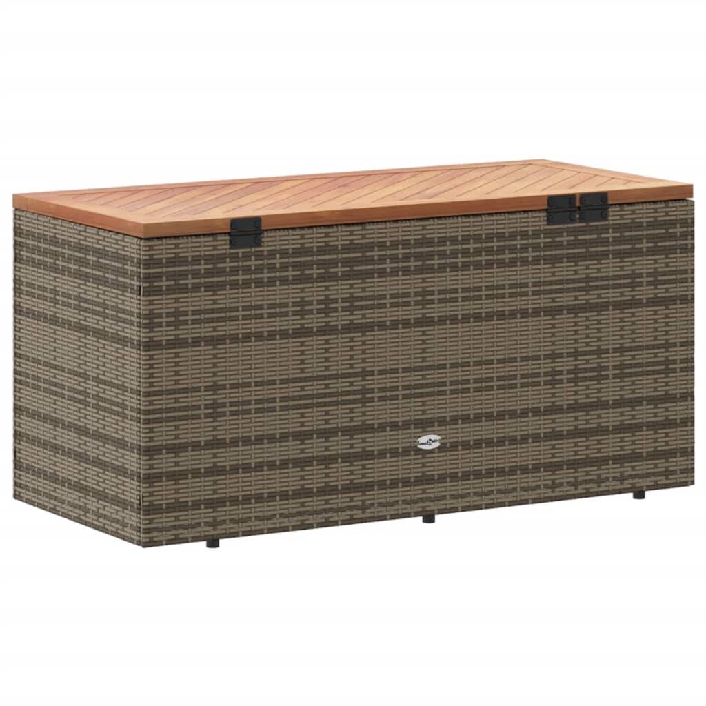 Coffre de rangement - Boîte de rangement extérieure - Coffre de jardin gris résine tressée bois d'acacia-JU12075 - Image 6