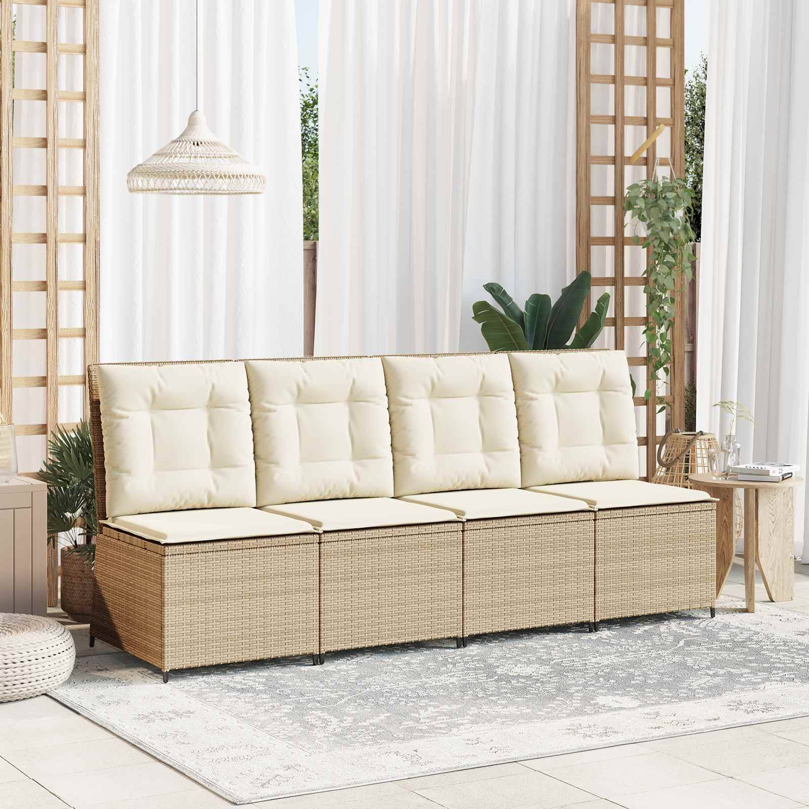 Canapé de jardin | Canapé D'extérieur | Sofa De Jardin avec coussin Noir et blanc crème polyrotin Maison Chic - Image 2